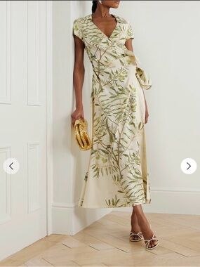 BERNADETTE
Mara printed linen-blend midi wrap dress